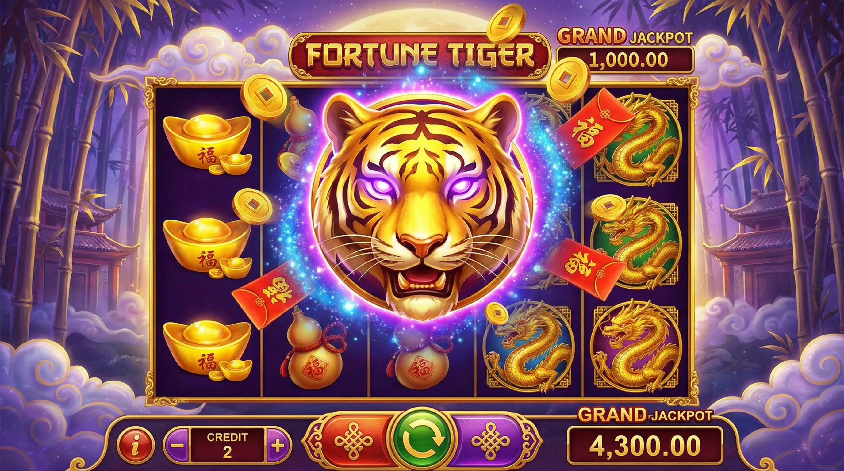 Jogo Fortune Tiger com tigre dourado e moedas da sorte